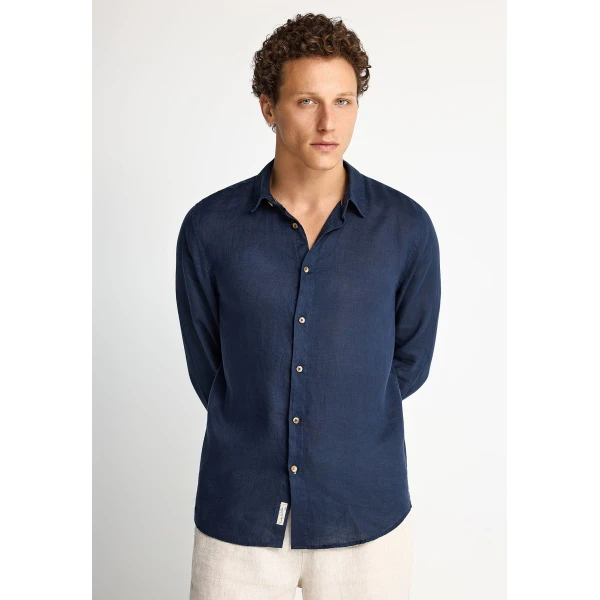 Funky Buddha The Essentials Linen Πουκάμισο Μακρυμάνικο Ανδρικό (FBM013-001-05-NAVY)