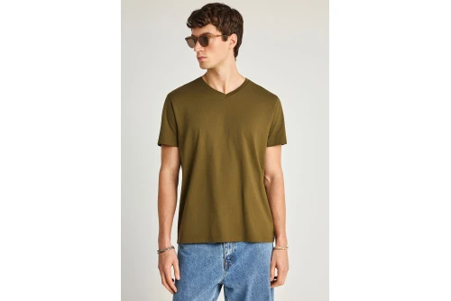 Funky Buddha The Basics Collection V-Neck T-Shirt Ανδρικό (FBM013-002-04-DUSTY-OLIVE)