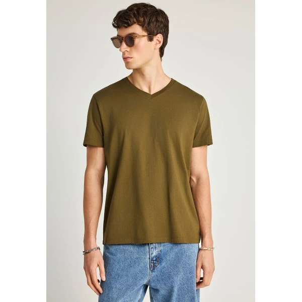 Funky Buddha The Basics Collection V-Neck T-Shirt Ανδρικό (FBM013-002-04-DUSTY-OLIVE)