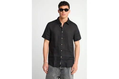 Funky Buddha The Essentials Linen Πουκάμισο Κοντομάνικο Ανδρικό (FBM013-002-05-BLACK)