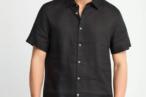 Funky Buddha The Essentials Linen Πουκάμισο Κοντομάνικο Ανδρικό (FBM013-002-05-BLACK)
