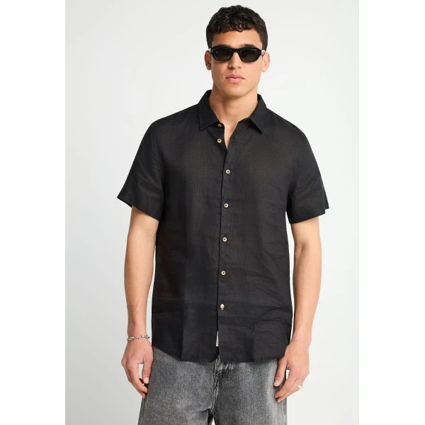Funky Buddha The Essentials Linen Πουκάμισο Κοντομάνικο Ανδρικό (FBM013-002-05-BLACK)