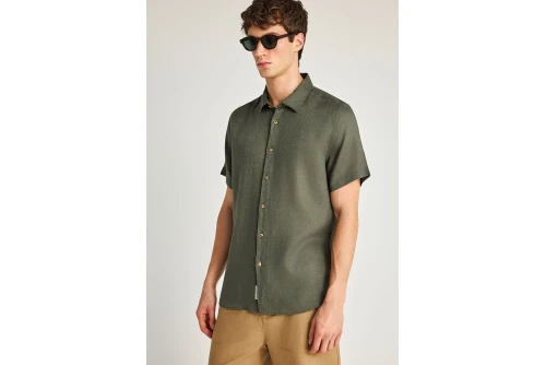 Funky Buddha The Essentials Linen Πουκάμισο Κοντομάνικο Ανδρικό (FBM013-002-05-DEEP-FOREST)