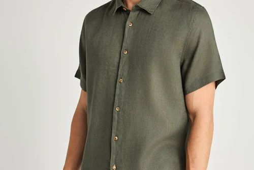 Funky Buddha The Essentials Linen Πουκάμισο Κοντομάνικο Ανδρικό (FBM013-002-05-DEEP-FOREST)