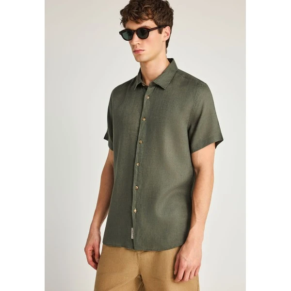Funky Buddha The Essentials Linen Πουκάμισο Κοντομάνικο Ανδρικό (FBM013-002-05-DEEP-FOREST)