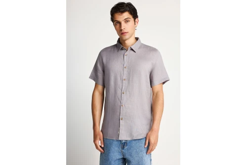 Funky Buddha The Essentials Linen Πουκάμισο Κοντομάνικο Ανδρικό (FBM013-002-05-GREY)
