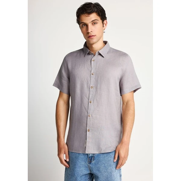 Funky Buddha The Essentials Linen Πουκάμισο Κοντομάνικο Ανδρικό (FBM013-002-05-GREY)
