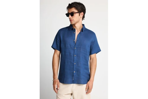 Funky Buddha The Essentials Linen Πουκάμισο Κοντομάνικο Ανδρικό (FBM013-002-05-TWILIGHT-BLUE)