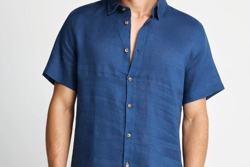 Funky Buddha The Essentials Linen Πουκάμισο Κοντομάνικο Ανδρικό (FBM013-002-05-TWILIGHT-BLUE)