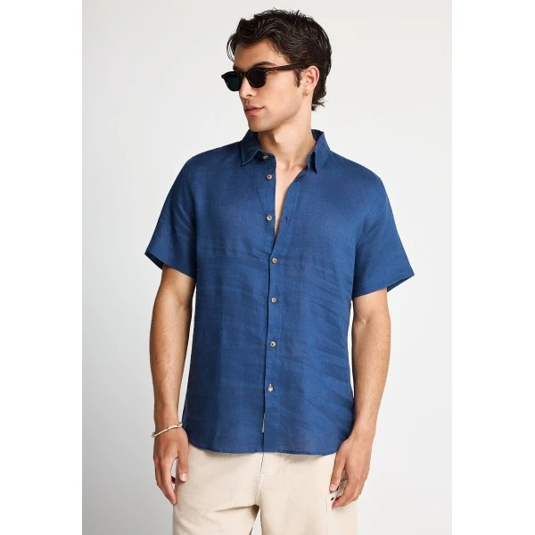 Funky Buddha The Essentials Linen Πουκάμισο Κοντομάνικο Ανδρικό (FBM013-002-05-TWILIGHT-BLUE)