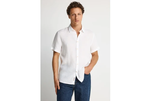 Funky Buddha The Essentials Linen Πουκάμισο Κοντομάνικο Ανδρικό (FBM013-002-05-WHITE)