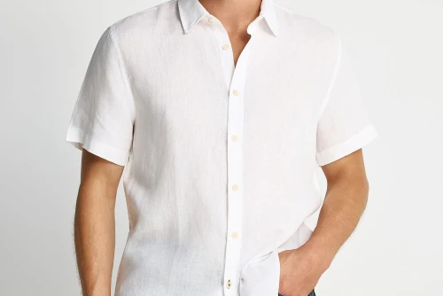 Funky Buddha The Essentials Linen Πουκάμισο Κοντομάνικο Ανδρικό (FBM013-002-05-WHITE)