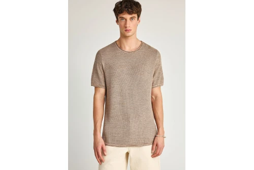 Funky Buddha Garment Dyed Πλεκτό T-Shirt Ανδρικό (FBM013-002-09-CIGAR-MEL)