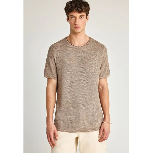 Funky Buddha Garment Dyed Πλεκτό T-Shirt Ανδρικό (FBM013-002-09-CIGAR-MEL)