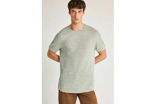 Funky Buddha Garment Dyed Πλεκτό T-Shirt Ανδρικό (FBM013-002-09-SAGE-GREEN-MEL)