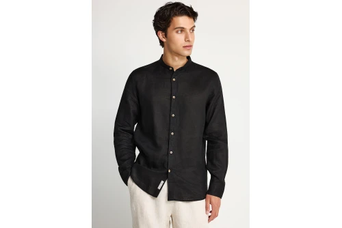 Funky Buddha The Essentials Linen Πουκάμισο Μακρυμάνικο Ανδρικό (FBM013-003-05-BLACK)