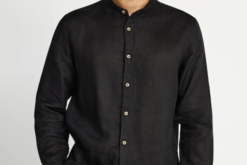 Funky Buddha The Essentials Linen Πουκάμισο Μακρυμάνικο Ανδρικό (FBM013-003-05-BLACK)