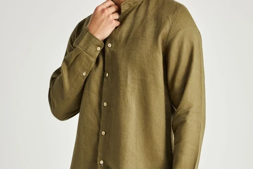 Funky Buddha The Essentials Linen Πουκάμισο Μακρυμάνικο Ανδρικό (FBM013-003-05-KHAKI)