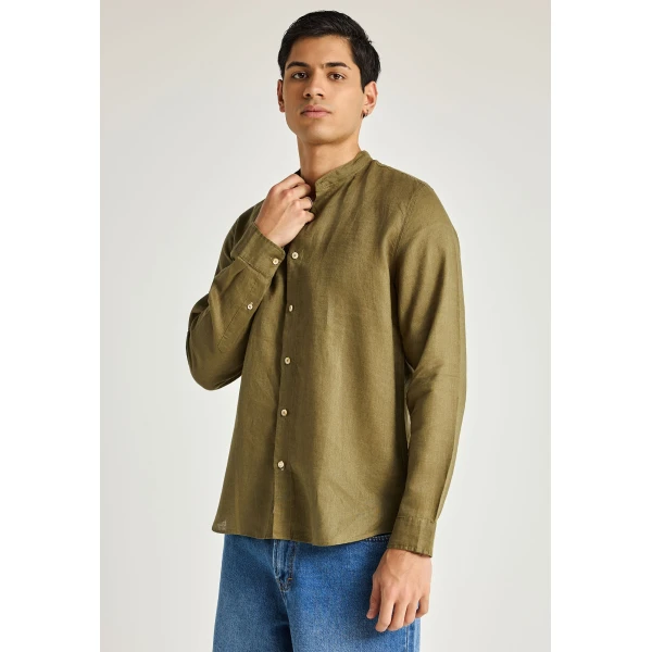Funky Buddha The Essentials Linen Πουκάμισο Μακρυμάνικο Ανδρικό (FBM013-003-05-KHAKI)