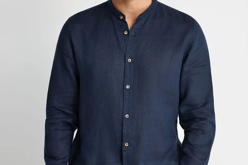 Funky Buddha The Essentials Linen Πουκάμισο Μακρυμάνικο Ανδρικό (FBM013-003-05-NAVY)
