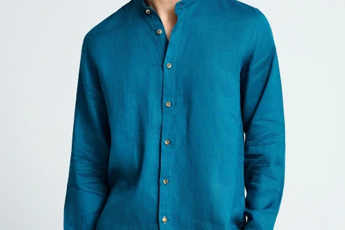 Funky Buddha The Essentials Linen Πουκάμισο Μακρυμάνικο Ανδρικό (FBM013-003-05-OCEAN-DEPTH)