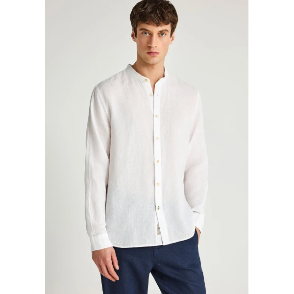 Funky Buddha The Essentials Linen Πουκάμισο Μακρυμάνικο Ανδρικό (FBM013-003-05-WHITE)