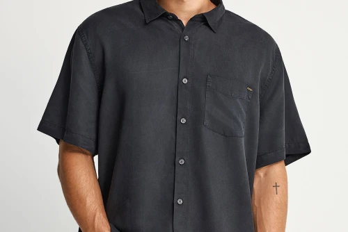 Funky Buddha Basic Lyocell Πουκάμισο Κοντομάνικο Ανδρικό (FBM013-005-05-BLACK)