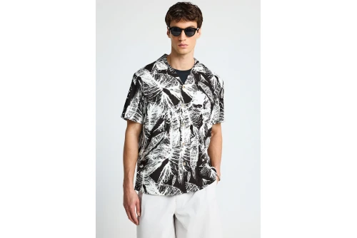 Funky Buddha Print Πουκάμισο Κοντομάνικο Ανδρικό (FBM013-008-05-OFF-WHITE)