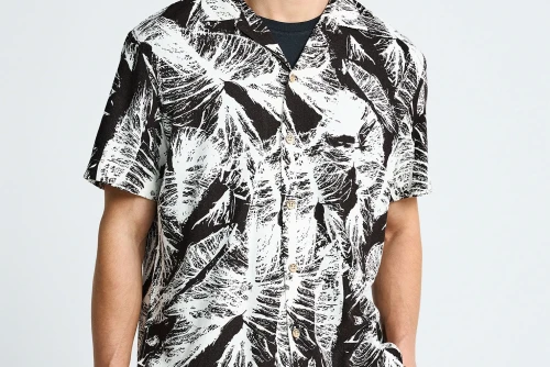 Funky Buddha Print Πουκάμισο Κοντομάνικο Ανδρικό (FBM013-008-05-OFF-WHITE)