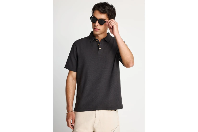 Funky Buddha Ανδρική Κοντομάνικη Μπλούζα Polo Ανθρακί