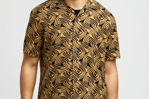 Funky Buddha Patterned Πουκάμισο Κοντομάνικο Ανδρικό (FBM013-009-05-CAPPUCCINO)