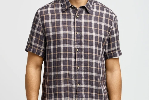 Funky Buddha Relaxed Plaid Πουκάμισο Κοντομάνικο Ανδρικό (FBM013-013-05-MOON-MIST)