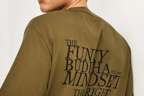 Funky Buddha Print On The Back Relaxed T-Shirt Ανδρικό (FBM013-014-04-DUSTY-OLIVE)