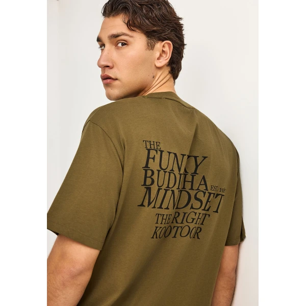 Funky Buddha Print On The Back Relaxed T-Shirt Ανδρικό (FBM013-014-04-DUSTY-OLIVE)