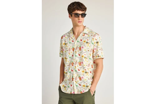 Funky Buddha Linen Blend Πουκάμισο Κοντομάνικο Ανδρικό (FBM013-017-05-OFF-WHITE)