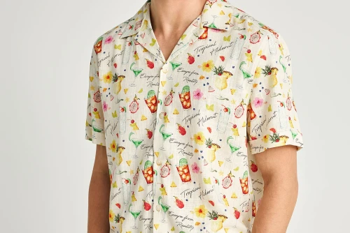 Funky Buddha Linen Blend Πουκάμισο Κοντομάνικο Ανδρικό (FBM013-017-05-OFF-WHITE)