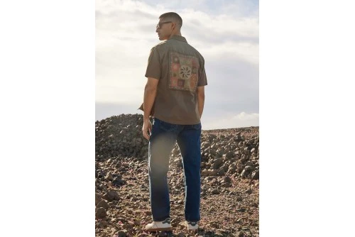Funky Buddha Print On The Back Πουκάμισο Κοντομάνικο Ανδρικό (FBM013-021-05-DUSTY-OLIVE)