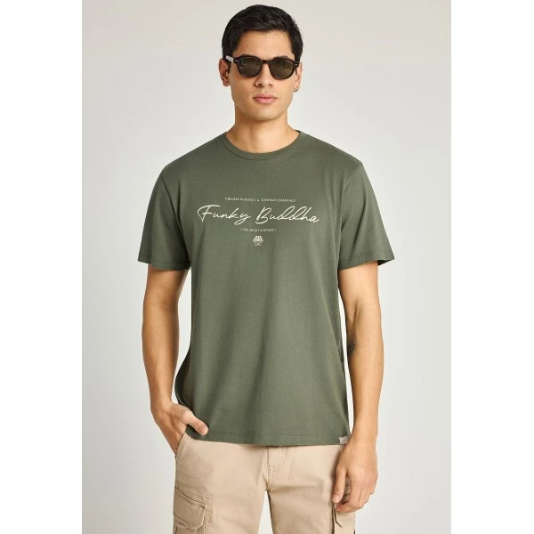 Funky Buddha Printed Logo T-Shirt  Ανδρικό (FBM013-022-04-DEEP-FOREST)