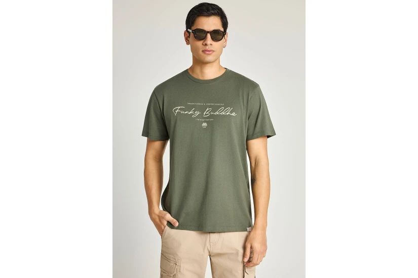 Funky Buddha Ανδρικό Κοντομάνικο T-Shirt Χακί