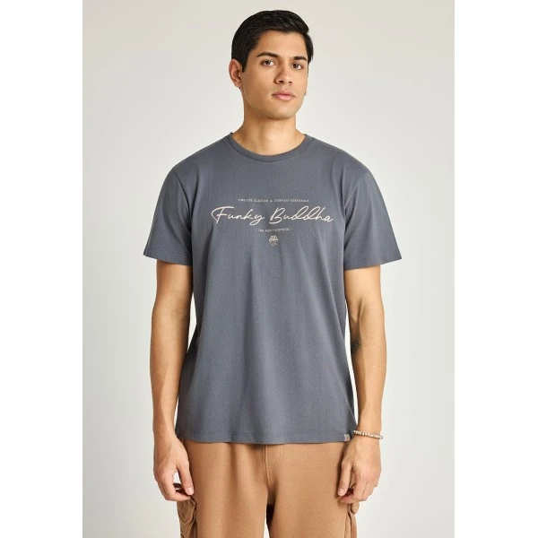 Funky Buddha Printed Logo T-Shirt  Ανδρικό (FBM013-022-04-DK-GREY)