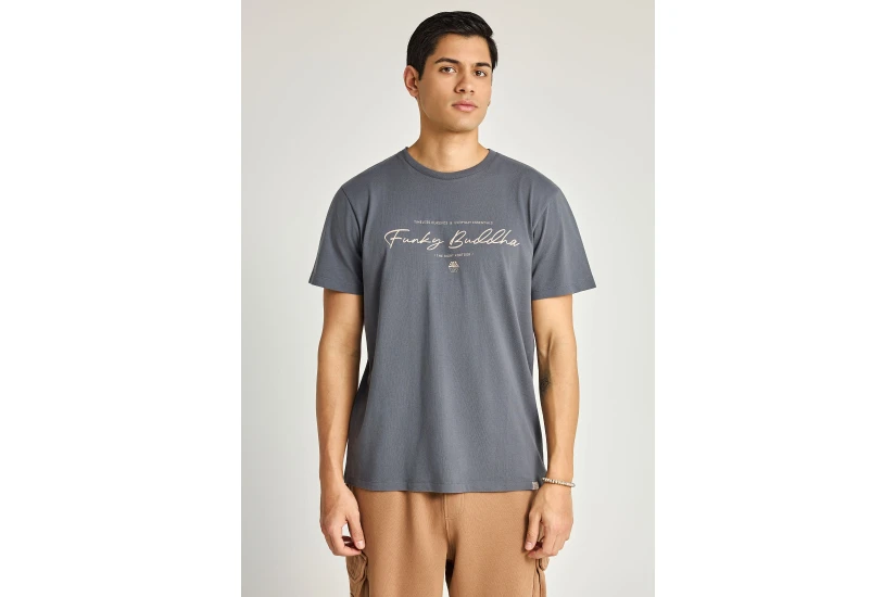 Funky Buddha Ανδρικό Κοντομάνικο T-Shirt Γκρι Σκούρο