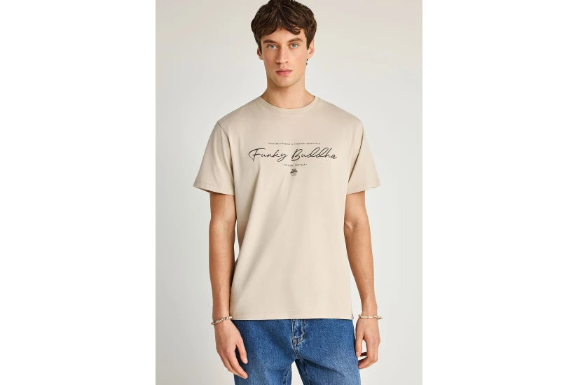 Funky Buddha Ανδρικό Κοντομάνικο T-Shirt Μπεζ