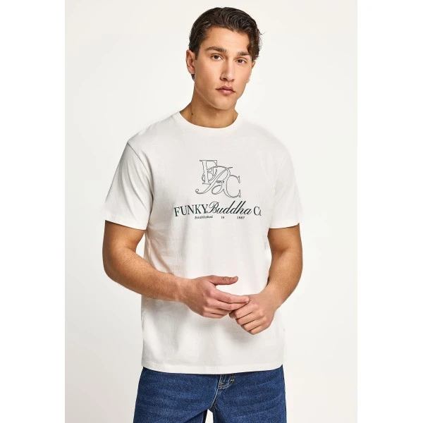 Funky Buddha Print T-Shirt Ανδρικό (FBM013-023-04-OFF-WHITE)