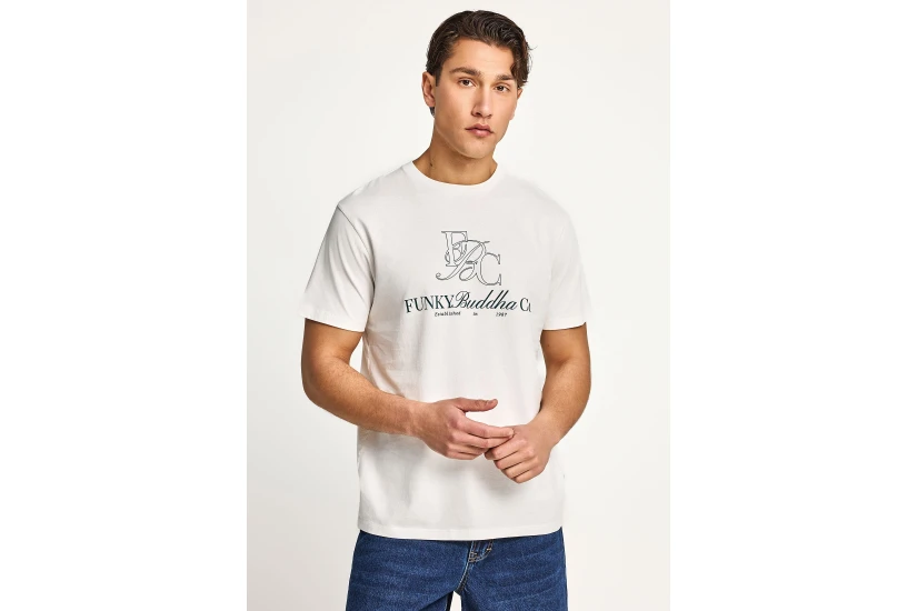 Funky Buddha Ανδρικό Κοντομάνικο T-Shirt Εκρού