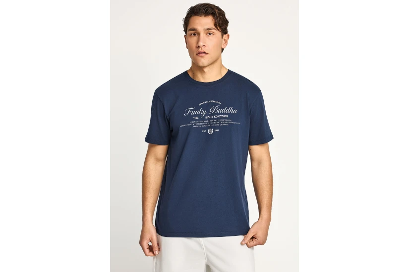 Funky Buddha Ανδρικό Κοντομάνικο T-Shirt Μπλε Σκούρο