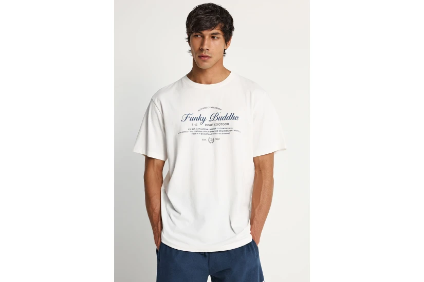 Funky Buddha Ανδρικό Κοντομάνικο T-Shirt Εκρού