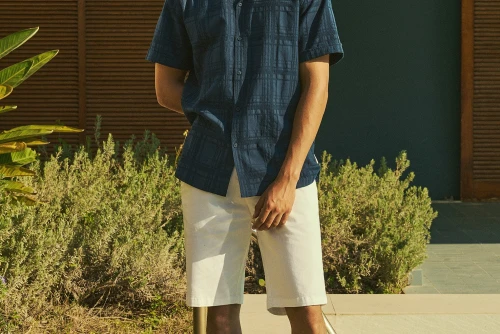 Funky Buddha Πουκάμισο Κοντομάνικο Ανδρικό (FBM013-027-05-NAVY)