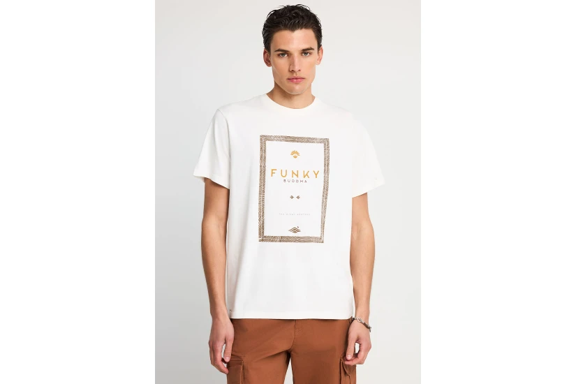 Funky Buddha Ανδρικό Κοντομάνικο T-Shirt Εκρού