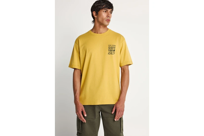 Funky Buddha Ανδρικό Κοντομάνικο T-Shirt Κίτρινο