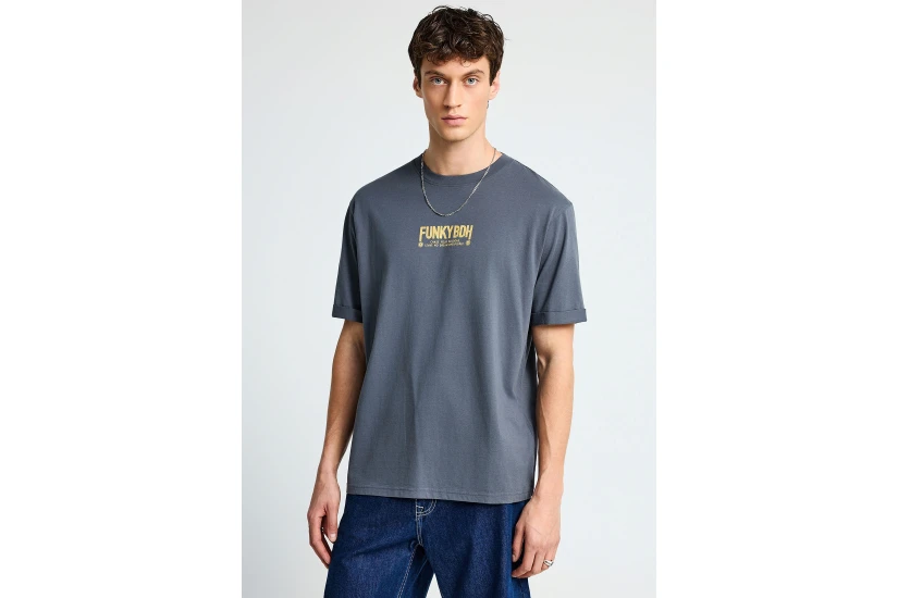 Funky Buddha Ανδρικό Κοντομάνικο T-Shirt Γκρι